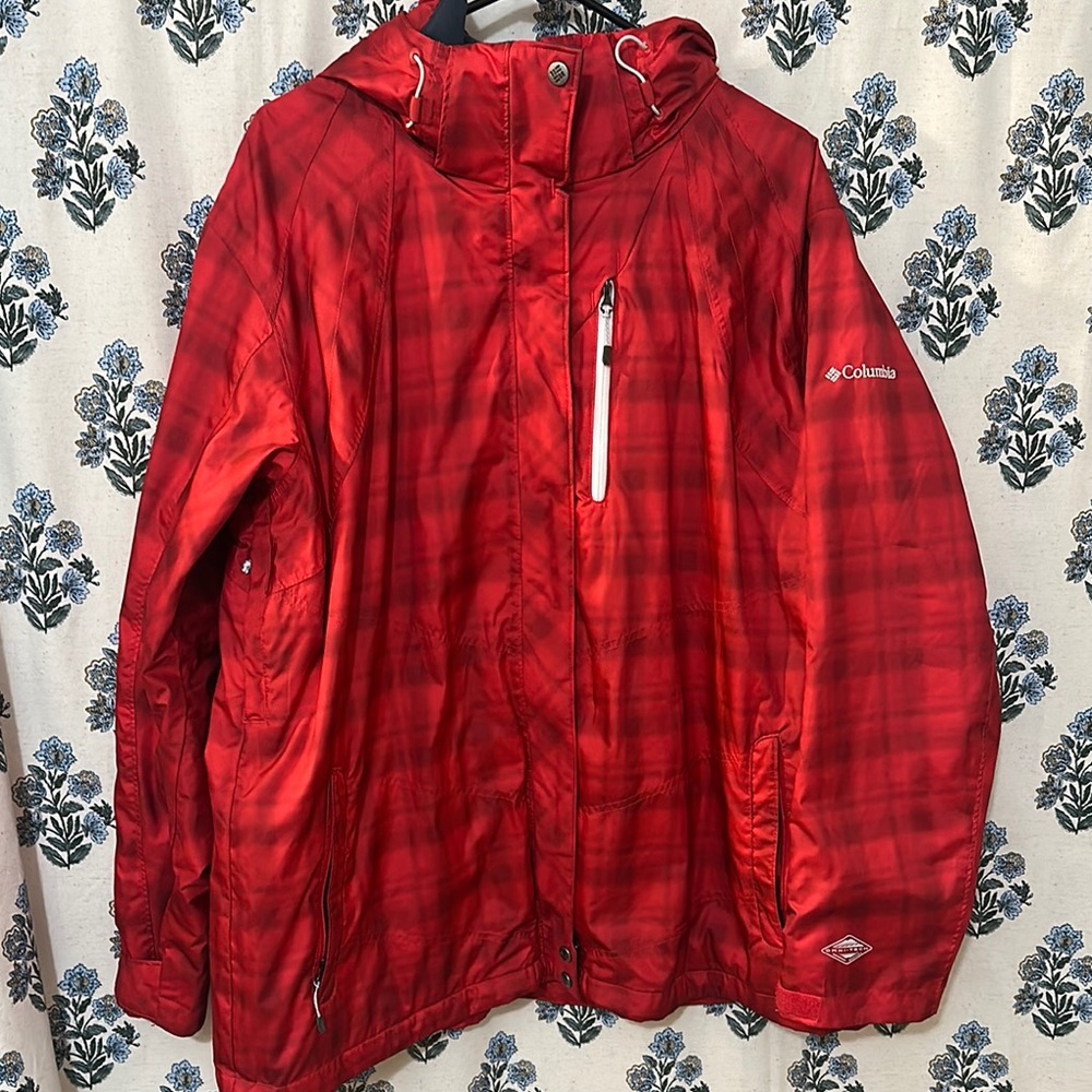 Plus Size Columbia Red Raincoat 2X Waterproof Interchange Jacket with Hood